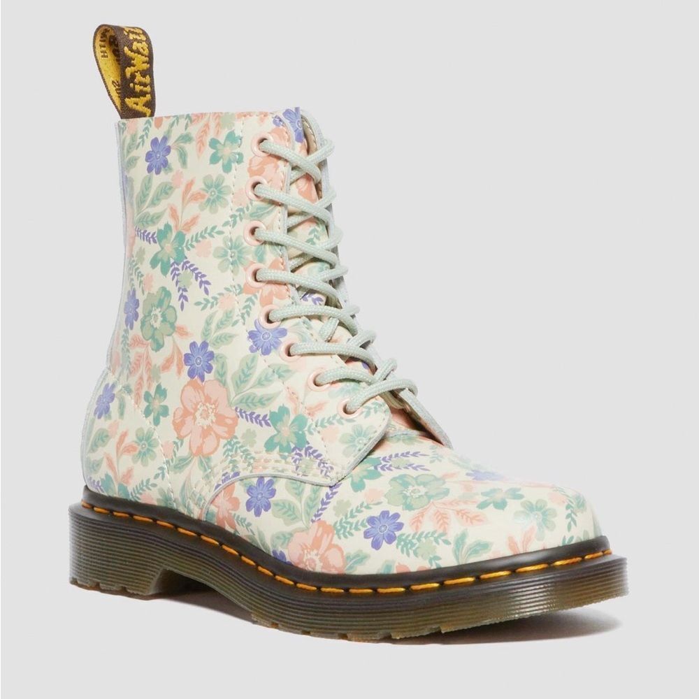 Rare Dr. Martens 1460 Pascal boots in a floral pastel "Cloud Cream"